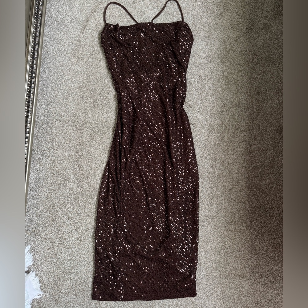 Windsor Sequin Midi Brown Dress